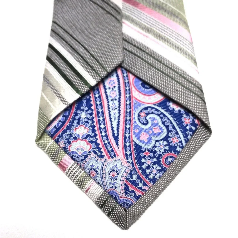 Ted Baker London Tie Men's Gray Khaki Pink Striped Paisley Pin Up Necktie 60